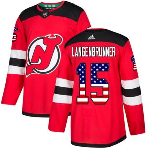 Kinder New Jersey Devils Eishockey Trikot Jamie Langenbrunner #15 Authentic Rot USA Flag Fashion